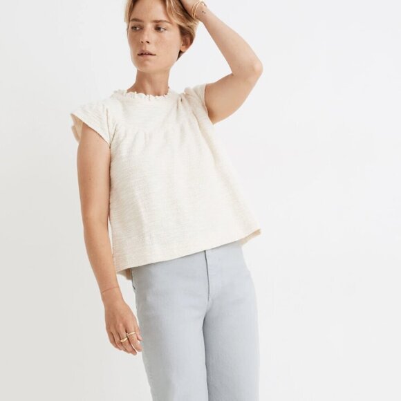 Madewell Bleached Linen Textural Knit Ruffle-Neck Top - Women's Size M - Picture 2 of 7